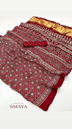 Ajrakh Modal Silk Saree – HOS-105