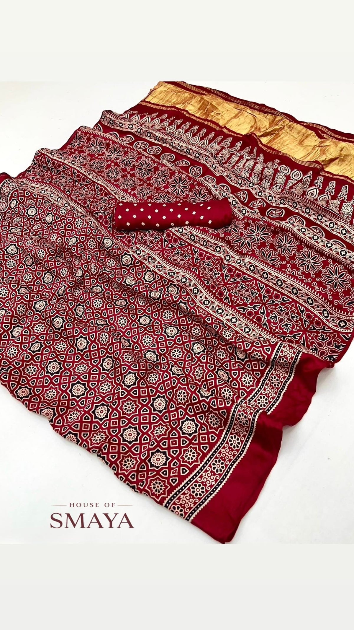 Ajrakh Modal Silk Saree – HOS-105