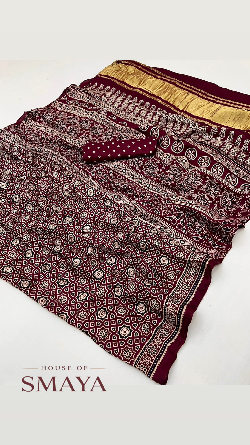 Ajrakh Modal Silk Saree – HOS-105