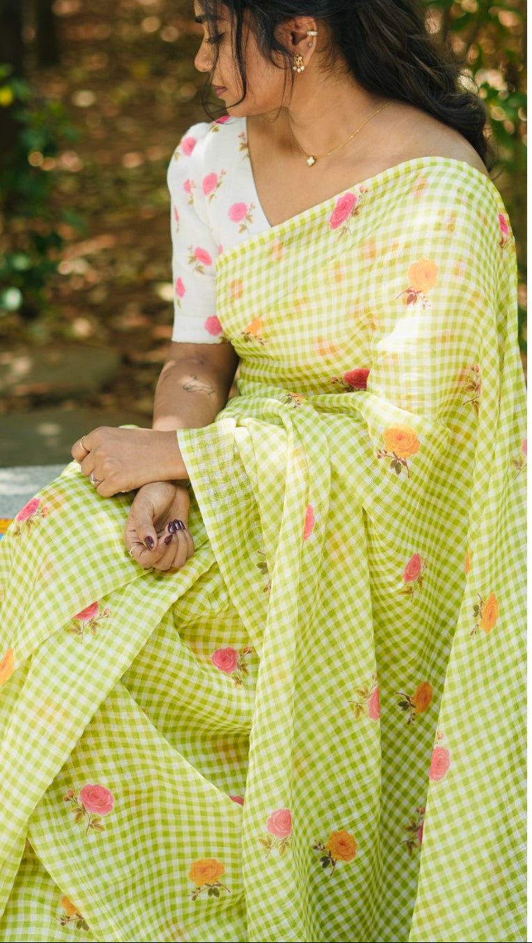 Floral Soft Linen Saree – HOS-107