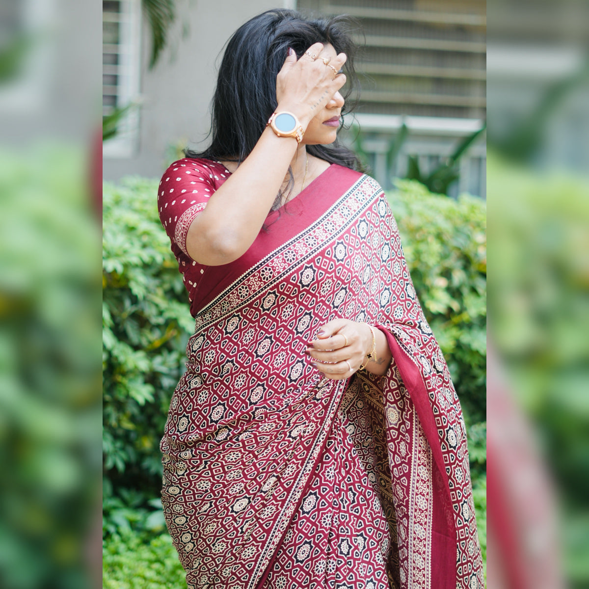 Ajrakh Modal Silk Saree – HOS-105