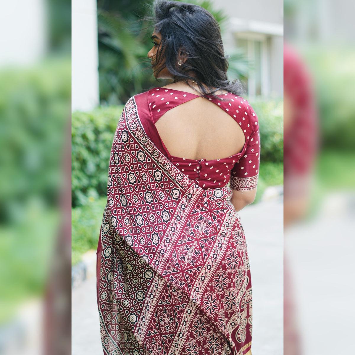 Ajrakh Modal Silk Saree – HOS-105