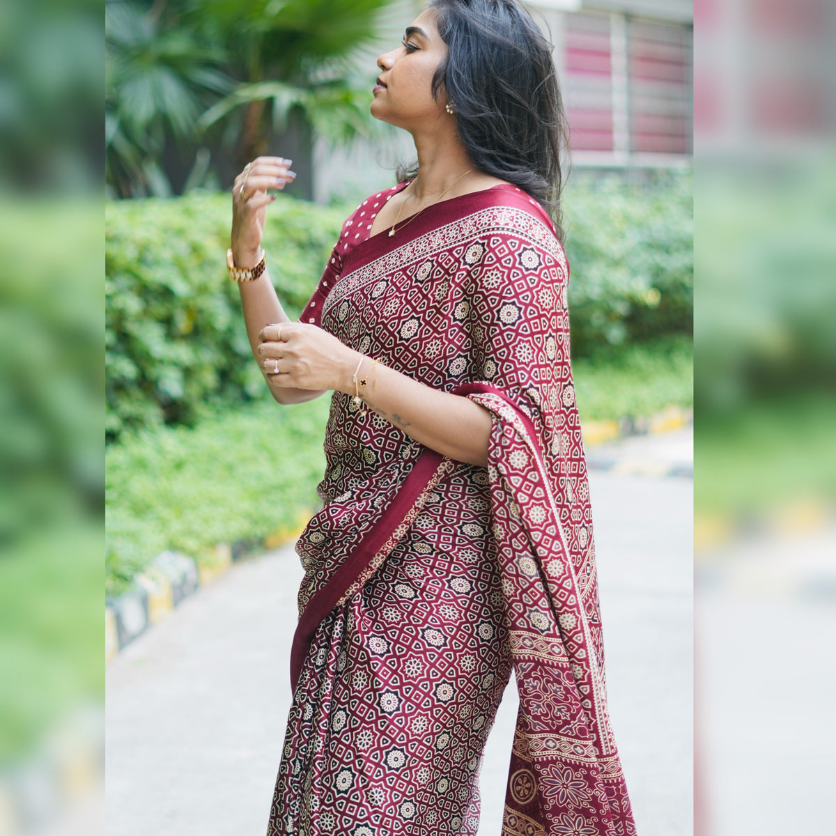Ajrakh Modal Silk Saree – HOS-105